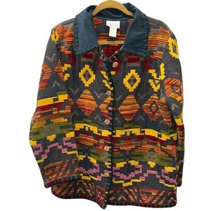 Cedar Canyon Chambray blue textured thick Desert Sun Aztec Coat L